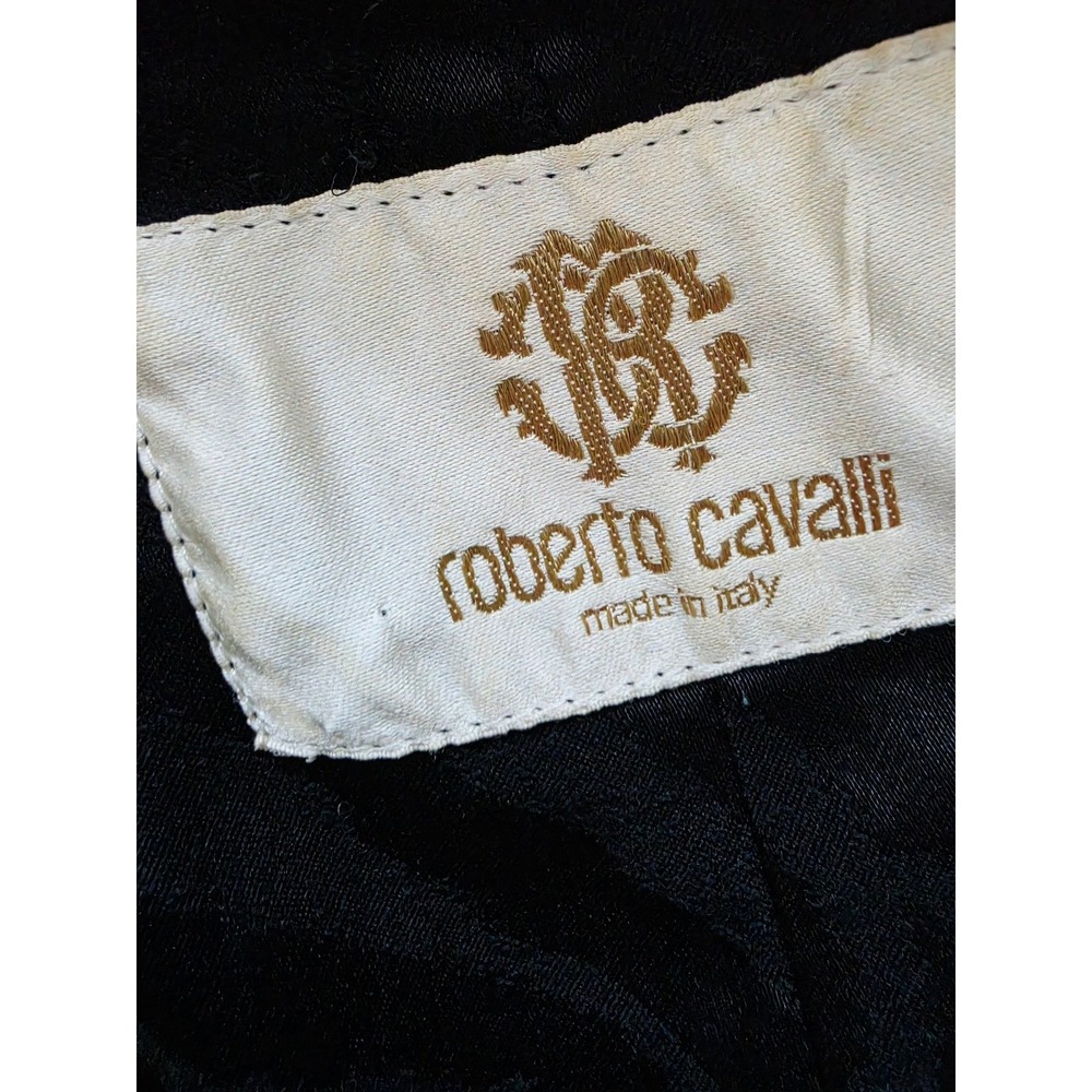 VTG Roberto Cavalli Navy Single Button Wool Blazer Leopard Trim Made in Italy 46 - Picture 10 of 16